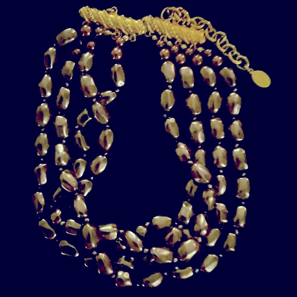 Signed Fine Quality Vintage Carolee 4 Strand Gold Tones Faux Pearls 15-17”